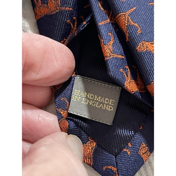 Ede & Ravenscroft Nov Lab Silk Necktie Handmade in England Dog Blue Orange NWT - Picture 4 of 11